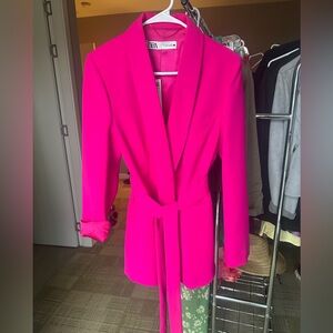 ZARA Fuchsia Pink Belted Blazer NWT Size L